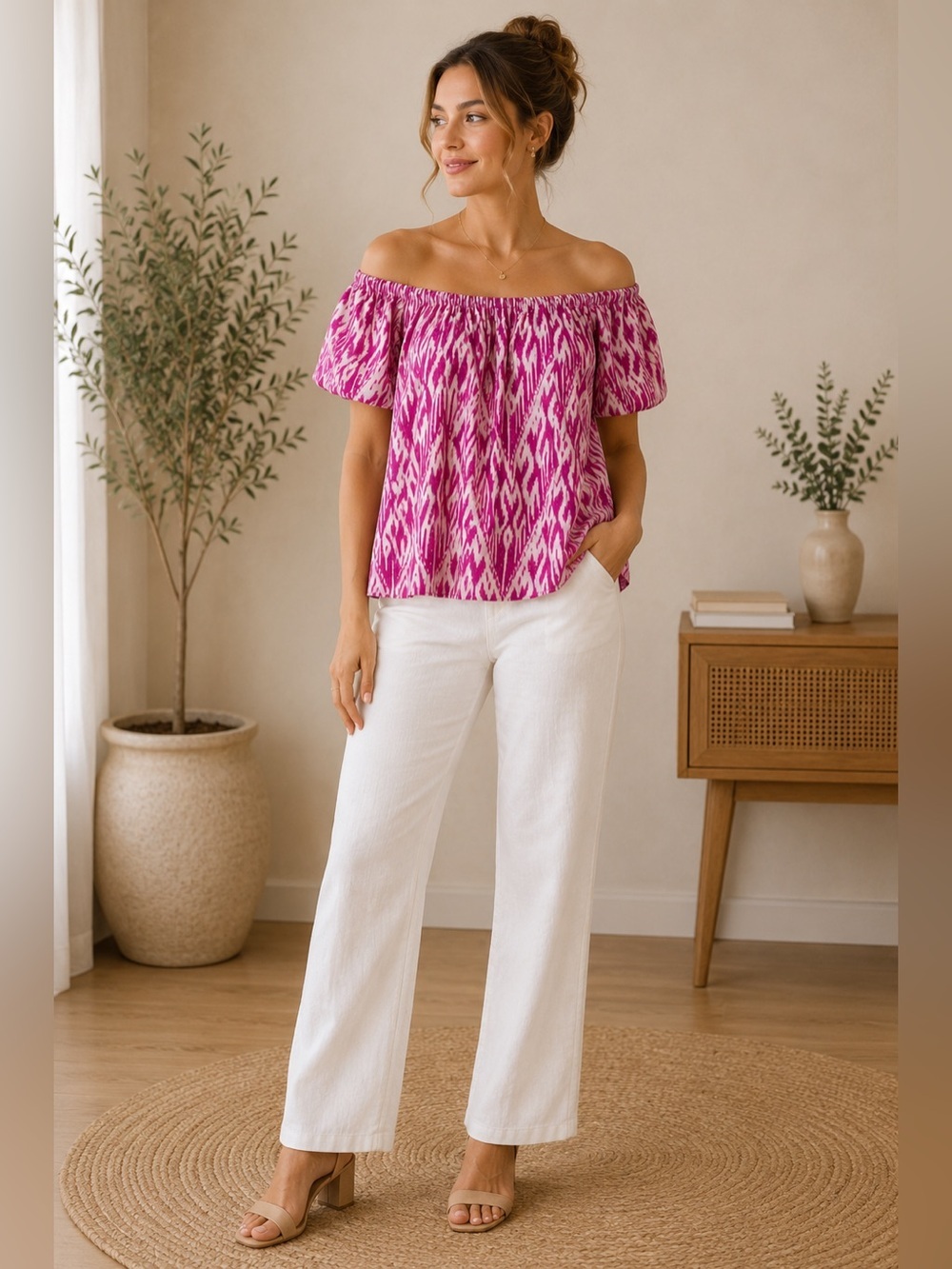 Joie Pink Patterned Off-Shoulder Blouse 100% Silk Size S Cottagecore